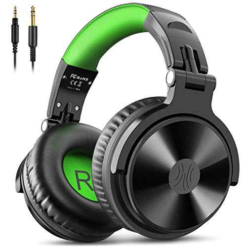 OneOdio Wired Over Ear Headphones Hi-Fi Sound & Bass Boosted headphone with 50mm Neodymium Drivers and 1/4 to 3.5mm Audio Jack for Studio DJ AMP Recording Monitoring Phones Laptop (Green)