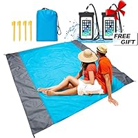 Wemk Beach Blanket, Premium Waterproof Outdoor Beach Blanket Sand Proof Mat, 82.7″ X 78.7″, Fast Dry, for Travel, Camping, Hiking, with 2 Waterproof Phone Bag