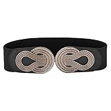 Grace Karin Women Retro Wide Metal Interlock Buckle Elastic Waist Belts