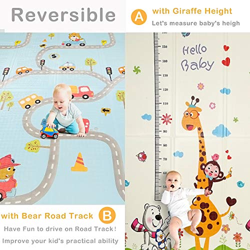 Baby Play Mat, Extra Large Baby Crawling Mat, Portable Waterproof Non Toxic Soft Foam, Anti-Slip Folding Puzzle Mat Playmat for Infants, Toddlers, Kids, Indoor or Outdoor Use, 77x70 inch