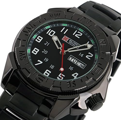 Military Royale Quartz Mens Watches Black Stainless Steel Army Sports Bands Rotate Bezel