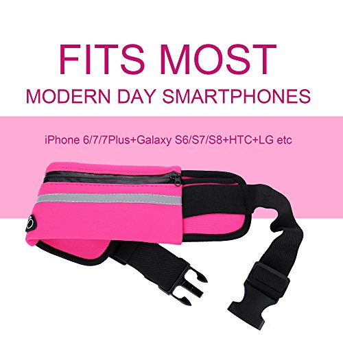 Running Belt,Adjustbale Fitness Belt with Water bottle, Waterproof Reflective Zipper Waist Pack for Runners, Race, Marathon, Hiking … (Pink)