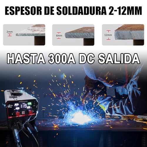 KEPOUREOMQ Soldadora Inversora Portátil de 300A, 3 en 1 Soldadora Inverter de MIG/MMA/TIG, Máquina de Soldar sin Gas, con Voltage Dual 110/220V, 60% Ciclo de Trabajo, Inversor IGBT, LED Pantalla, IP21