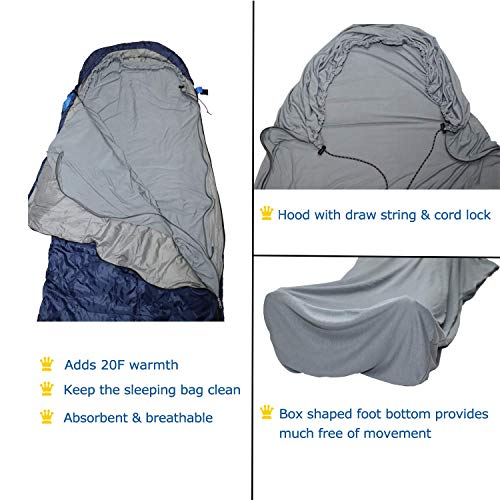 Browint Thermolite Travel Sheet with Double Zippers, 87"x42" Extra Large Sleep Sack for Hotel, Rectangular with Pillow Pocket & Mummy Sleeping Bag Liner for Camping; Breathable Stretchy Thermal Liner