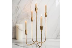 Yielycan Candelabra for 5 Taper Candles – Hand-Forged Candle Holder with Elegant Vintage Finish – Decorative Centerpiece for Dining Room, Living Room or Mantel Decor（Brass Color-Straight）