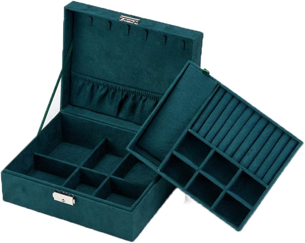 Coqlycot Jewellery Box Organiser with Lock for Necklace Earrings Bracelets Rings Double Stackable Layer, Removal Tray