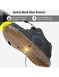 Steel Toe Shoes, Safety Work Shoes for Men Non-Slip Resistant Industrial Construction Steel Toe Shoe Breathable Lightweight Sneakers