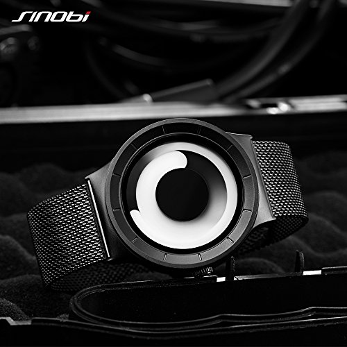 SINOBI Business Watches Men Fashion Original Design Watch Men Steel Mesh Men's Watch Clock Relogio Masculino Creative Wristwatch (S9659G05-Black/White)