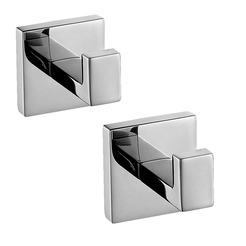 Melairy 2PC 304 Stainless Steel Bathroom Square Towel Hook Chrome Wall Mount Coat Hat Door Hook Hanger Bathroom Accessories