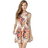 Women's Summer Sleeveless O Neck Sundress Chiffon Beach Floral Casual Mini Dress