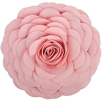 King Rose Handmade 3D Flower Decorative Throw Pillow Wool Cushion for Bed Living Room 14 Inches Round Pink