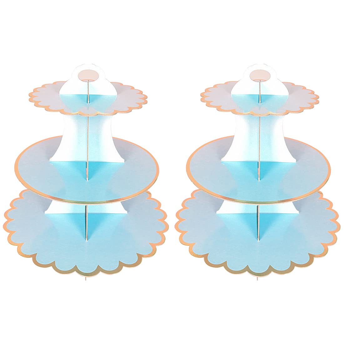 2 PACK Cardboard Cake Stand, 3 Tier Paper Dessert Round Cupcake Holder Tower Disposable Pastry Stand for Birthday, Afternoon Tea,Wedding Party Anniversary Christening Fruit Desserts Display(Blue)