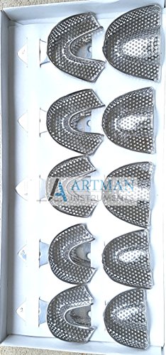 Dental Impression Trays Plasma Coated Perforated Stainless Steel Quick Cleaning Dentures Orthodontics by Artman (Regular Impression Trays Set of 10)