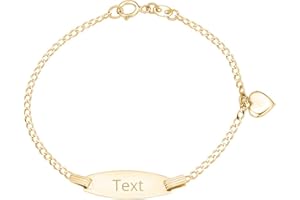 UNICORNJ 14k Gold ID Bracelet Engravable Girls Boys Kids Baby Infant, Personalized Figaro Curb Chain Name Bracelets for Babies Newborn Toddler Child Girl Boy Yellow Gold, Made in Italy
