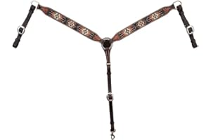 Circle Y Distressed Southwestern Beaded Breast Collar for Horse, Turq/BRWN/Wht, One Size