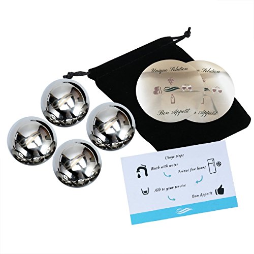 image for Unique Solution Reusable Stainless Steel Globe Ice Cubes -Set of 4 Big