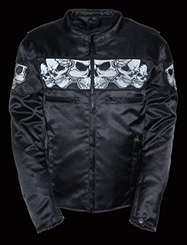 Milwaukee Men's Scooter Jacket with Reflective Skull On Pocket (Black, Medium)
