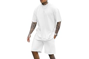 Lexiart Mens 2 Piece Outfits Casual Tracksuit Shorts Summer Sweatsuit Oversize Short Sleeve Sport Set