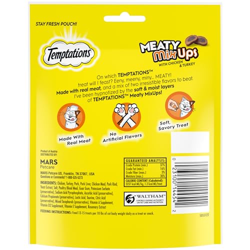TEMPTATIONS MEATY MIXUPS CAT TREATS WITH CHICKEN & TURKEY, 4.12 OZ. POUCH