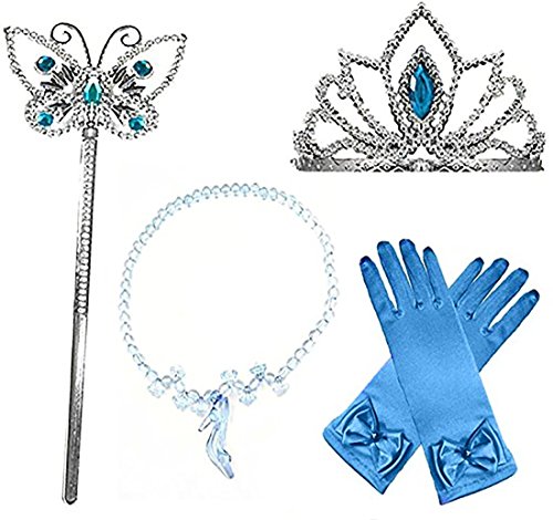 Princess Cinderella Dress up Party 4-Piece Accessories Gift Set (Cinderella Blue)