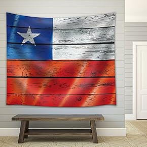 Flag of Chile on a Wooden Background - Fabric Tapestry, Home Decor - 51x60 inches