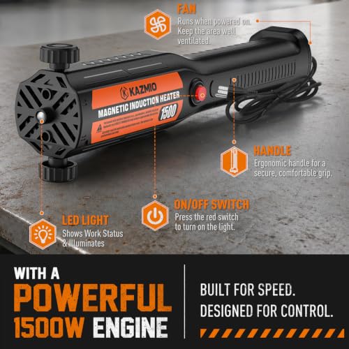 1500W Induction Heater Kit, 110V Magnetic Induction Heater with 10 Coils and Case, Nut Buster for Automotive Repair, Removing Rusted Bolts, Screws, and Gears,Orange