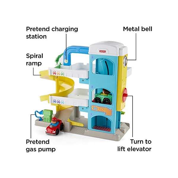 Fisher-Price-FHG50-Little-People-Helpful-Neighbors-Garage Fisher-Price Little People Toddler Playset with Spiral Race Track, Elevator and 2 Wheelies Toy Cars, Helpful Neighbor’s…
