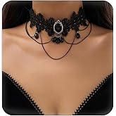 Asphinien Gothic Black Lace Crystal Tassel Choker Necklace for Women Floral Gemstone Punk Lolita Collar Necklace Jewelry Vintage Thick Choker