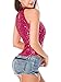 swrose Women's Shimmer Flashy All Sequins Embellished Sparkle Vest Tank Tops, Hot Pink, One Size Regular