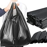 Kisston Jumbo Size Plastic T Shirt Bags with Handles, 35 Mic, XX Large Plain Plastic T Shirt Grocery Bags, Thick and Heavy Duty(20" X 12",Black)