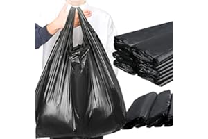 Kisston 400 Count Jumbo Size Plastic T Shirt Bags with Handles, 35 Mic, XX Large Plain Plastic T Shirt Grocery Bags, Thick and Heavy Duty (Black,20" x 12")