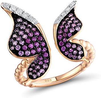 925 Sterling Silver Rose Gold Plated Butterfly Ring Created Pink Sapphire and Ruby