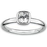 Silver Stackable Cushion Cut White Topaz Solitaire Ring