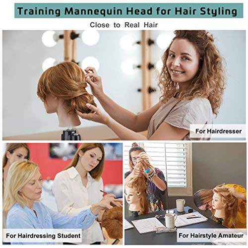 Mcwdoit 26 Inch Cosmetology Mannequin Head with Synthetic Hair, Manikin Head Hairdressing Practice Training Doll Head + Table Clamp + Hair Styling Kit