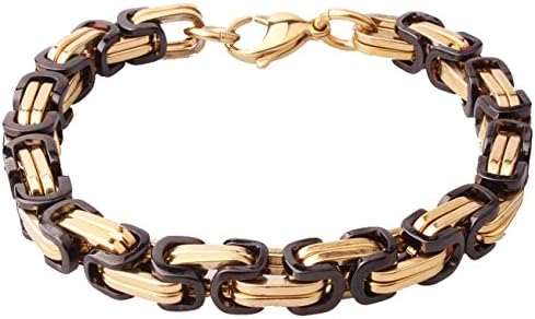 4/5/8mm Wide Punk Men's Stainless Steel Gold Black Byzantine Chain Bracelet,7-11" (10.0, yellow-gold-plated-black,8mm wide)