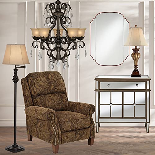 Traditional Adjustable Swing Arm Floor Lamp 58" Tall Painted Restoration Black Bronze Swirl Font