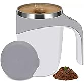Gsycle Self Stirring Coffee Mug, Portable Automatic Magnetic Stirring Coffee Stirrer Cup Stainless Steel Self Mixing Coffee Mug with Lid for Coffee Milk Cocoa(White)