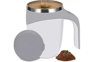 Gsycle Self Stirring Coffee Mug, Automatic Magnetic Stirring Coffee Cup Stainless Steel Self Stirring Cup Self Mixing Coffee Mug with Lid for Coffee Milk Cocoa(White)
