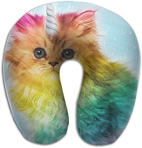 Rainbow Unicorn Cat Neck Pillow Travel Pillow Neck Support Plane Pillow For Home,Travel£¨11.9 X 11.9")