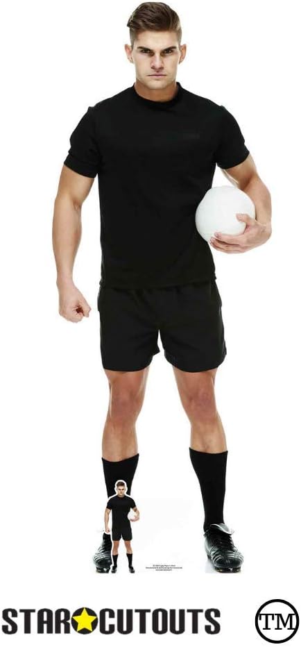 STAR CUTOUTS Ltd SC1399 Rugby Player in Black Cardboard Standee Perfect for Parties Gifting and Events 188cm Tall with Free Table top Cutout