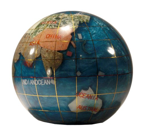 Unique Art 3-Inch Bahama Blue Pearl Swirl Ocean Gemstone World Globe Paper Weight