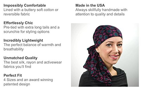 The beaubeau® Beautiful Batik Reversible Head Scarf, Comfortable Pre-Tied Chemo Hat, Beanie Turban or Tichel Headwear Designed Specially for Women with Cancer or Alopecia
