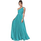 DOGEFI One Shoulder Bridesmaid Dresses with Pockets Long A Line Formal Party Dress Pleated Chiffon Evening Gowns WH33