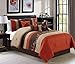 Chezmoi Collection Napa by 7-Piece Luxury Leaves Scroll Embroidery Bedding Comforter Set (Queen, Rust Orange/Taupe/Brown)