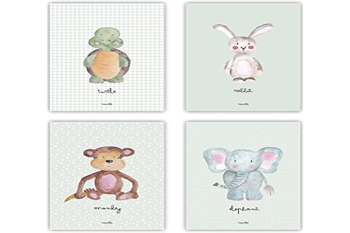 HappyMots - Animal Pictures - Set of 4 Children's Room Decoration - Beautiful Baby Room Pictures for Boys or Girls