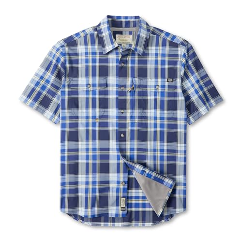 Field & Stream Men's Line Burner Short Sleeve Fishing Shirt, Ultramarine Plaid, Small