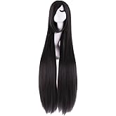 MapofBeauty 40 Inch 100 cm Oblique Bangs Anime Costume Long Straight Cosplay Wig Party Wig (Black)