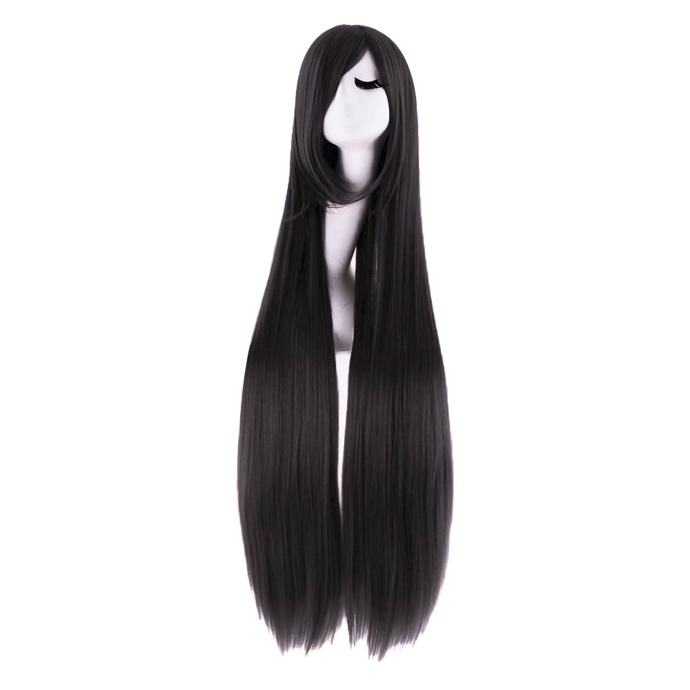 MapofBeauty 40 Inch/100 cm Women Side Bangs Long Straight Cosplay Party Wig (Black)