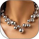 Chunky Pearls Statement Choker Necklace for Women,14K Gold Large Beaded Punk Ball Cluster Collar Necklace Party Dainty Jewelry Gift