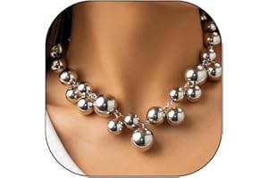 RRDAILY Chunky Pearls Statement Choker Necklace for Women Teen Girls,14K Gold Large Beaded Punk Ball Cluster Collar Necklace Party Dainty Jewelry Gift